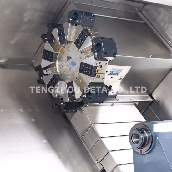 중국 고속 정밀 자동 금속 터닝 서보 모터 터렛 Fanuc 경사 침대 CNC 선반 Tck50A